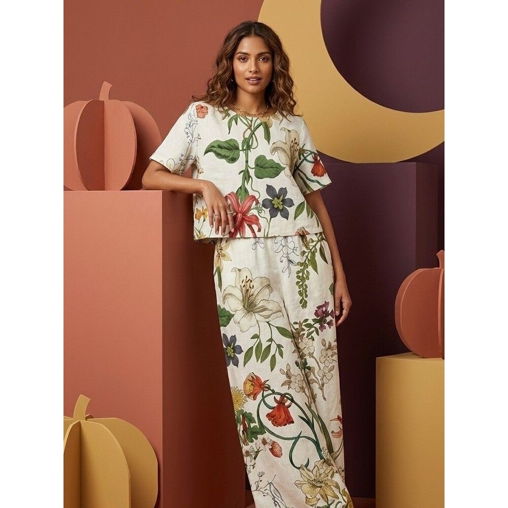 Floral Women's Co-ord Set- Cream Multi Size Medium